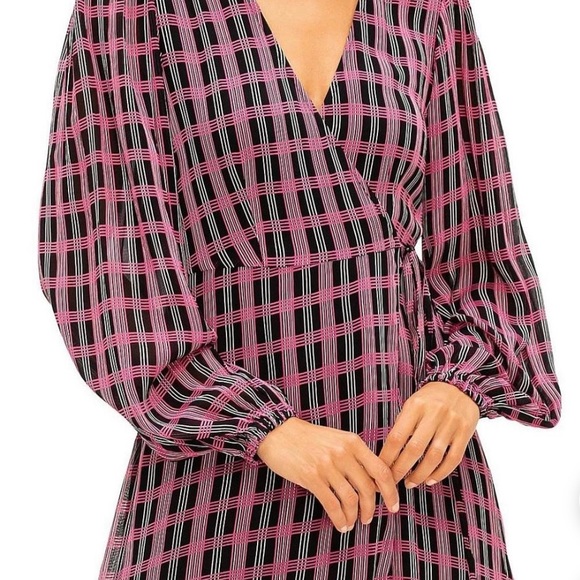 GANNI Women’s Designer Wrap Dress
Georgette Check Print Fuchsia M- 38 NWT - Picture 2 of 8